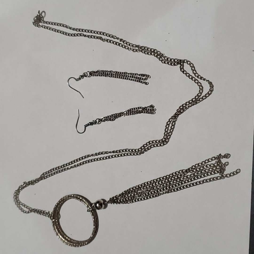Silver Dangle Necklace And Earrings Set
